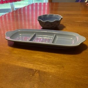 Vintage pfaltzgraff summer breeze 11.75" divided tridbit 3 part and dip bowl set